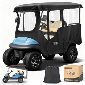 10L0L Golf Cart Enclosure 600D for 4 Passenger Club Car Precedent, 94.5'' Extended Roof with Security Side Mirror Openings, Waterproof Portable Transparent Golf Cart Cover Storage Driving Enclosure