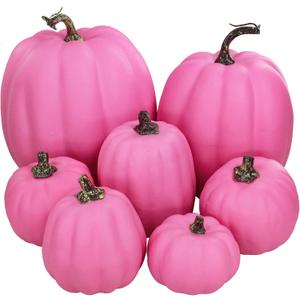 7 Pcs Assorted Sizes Hot Pink Artificial Pumpkins Fall Decorative Pumpkins Deep Pink Foam Pumpkins for Gifts Fall Halloween Thanksgiving Wedding Baby Shower Farmhouse Table Centerpiece Mantel Decor