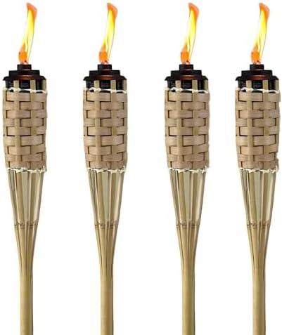 Rum Brand Bamboo Torches for Outside Patio - No Mosquitos - Includes Metal Canister with Wick Cover - Great for Outdoor Decor & Parties - Wide Mouth Easy Pour Deluxe Canister- 50 Inches (4 pack)