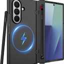 Miimall Magnetic for Samsung Galaxy Z Fold 7 Case with Pen, [Compatible with Magsafe][S Pen Holder & Hinge Protection & Screen Protector] Ultra Slim Thin Full Cover Phone Case for Z7 Fold7 5G Black