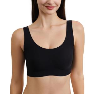 Seamless Bras for Women Full Coverage Wireless Bralette Widen Straps & Side, Comfortable Breathable Smooth Pull On Bras (Small, Black)