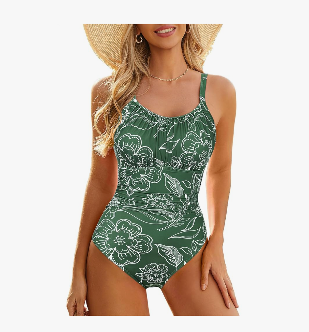 Century Star Tummy Control One Piece Swimsuit for Women Vintage Bathing Suits Ruched Swimwear, Size -L