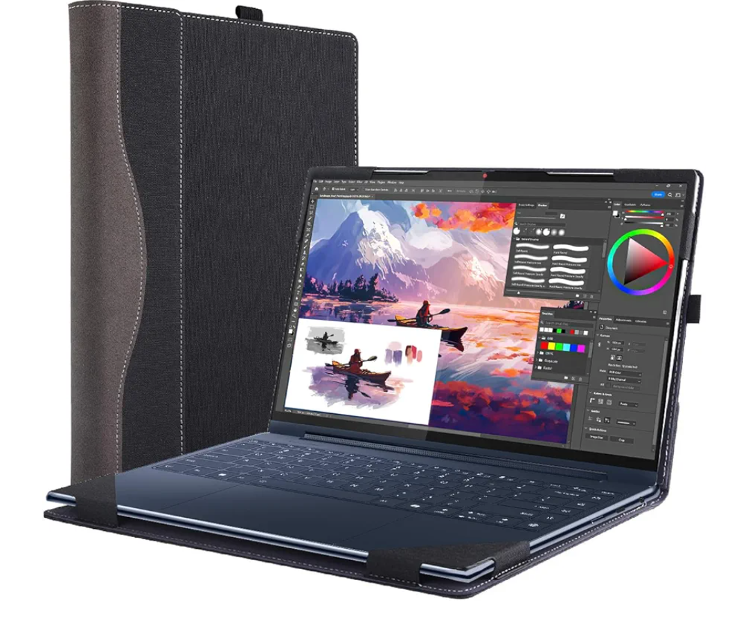 Laptop Case Cover for Lenovo Yoga Slim 9i Gen 10 14 inch Compatible for Yoga 9 2-in-1 14ILL10 [Do Check Model] Notebook Sleeve Computer Bag PU Accessories Heat Dissipation Hole (Black)