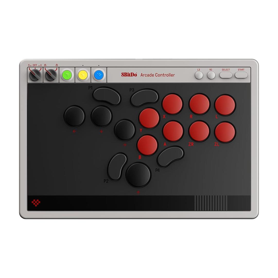 8BitDo All-Button Arcade Controller for Switch/Switch 2 & Windows Bluetooth, 2.4G, Wired Connectivity, Low-profile Mechanical Switches, 4 Programmable Buttons, Hot-swappable PCB, N-Edition