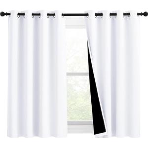 NICETOWN Pure White 100% Blackout Lined Curtains, 2 Thick Layers Completely Blackout Window Treatment Panels Thermal Insulated Drapes for Kitchen (1 Pair, 46" Width x 54" Length Each Panel)