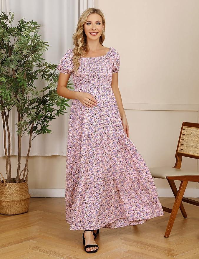 Coolmee Maternity Dress Women's Off Shoulder Split Long A Line Dress Casual Maxi Dress Photography Dress, Small