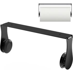 Swaitee Paper Towel Holder Under Cabinet, One-Hand Tear Spring, Adhesive or Screw Mount, Stainless Steel Wall Mount Roll Holder for Kitchen Bathroom RV Workshop, Black