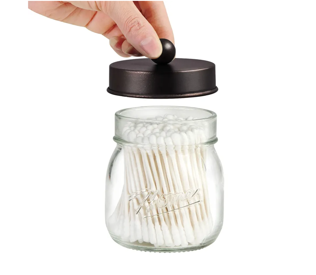 SheeChung Small Mason Jars Qtip Holders, Bathroom Shelf Decor, Guest Bathroom Decor for Cotton Balls, Floss Pick, Cotton Round Pads - Bronze