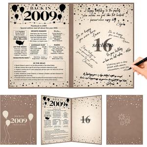Crenics Sweet 16 Party Decorations for 2009 Boys or Girls, Vintage Back in 2009 Poster, Sixteen Birthday Guest Signature Book, Great 16th Anniversary Birthday Gifts