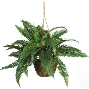Nearly Natural 6599 18in. Boston Fern Artificial Plant in Hanging Basket, Green,29" x 29" x 18"