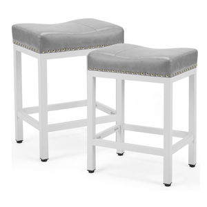 DUMOS Saddle Bar Stools Set of 2, 24 Inch Counter Height Stools with Curved PU Leather Surface, 3.7" Thick Upholstery Bar Height Stools with Footrest for Kitchen Island, Dining, Cafe, Gray