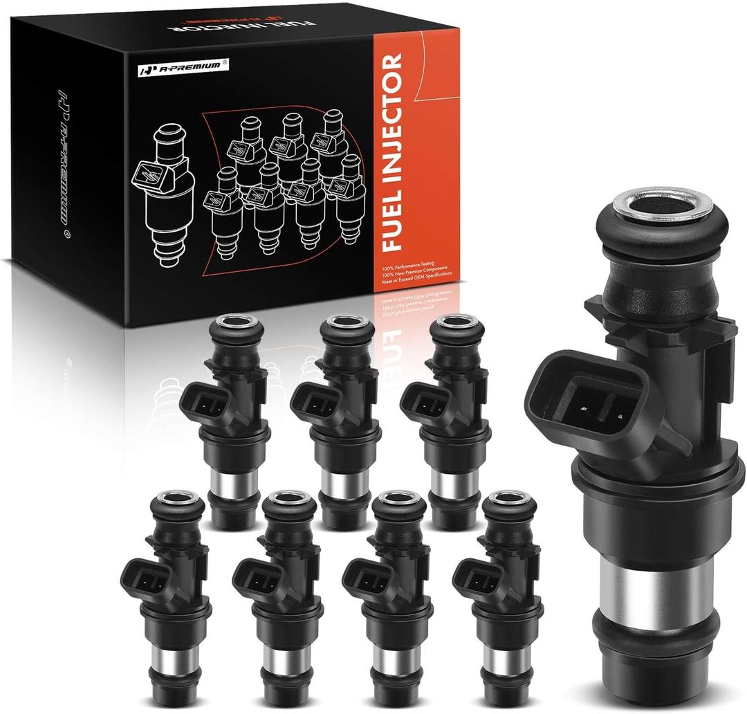 A-Premium Set of 8 Fuel Injector - Compatible with Chevy, GMC, Cadillac Vehicles - 4.8L 5.3L 6.0L - Silverado 1500 2500 3500 Tahoe Suburban Sierra Yukon Savana Envoy Escalade - Replace Part 17113698