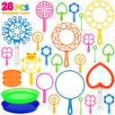 Roberly 28 Pcs Big Bubble Wands Set Bulk for Kids Summer Outdoor Activities Party Favors Gifts Birthday Games, Giant Bubbles Making Toys with Tray