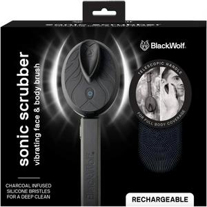 Black Wolf Silicone Body Scrubber & Exfoliator - Vibrating Loofah Shower Scrubber Brush with Handle Extension for Back - Deep Cleaning & Exfoliating Body Scrub - Bath Hygiene Essentials - Men & Women
