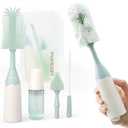 Momcozy Bottle Brush Kit with Push-Press Foam Design - Newborn Essentials Gift, Portable Cleaning Tool for Home & Travel, Baby Bottle Cleaner Brush for Breast Pumps & Nipples, Green (Press Bubble Style)