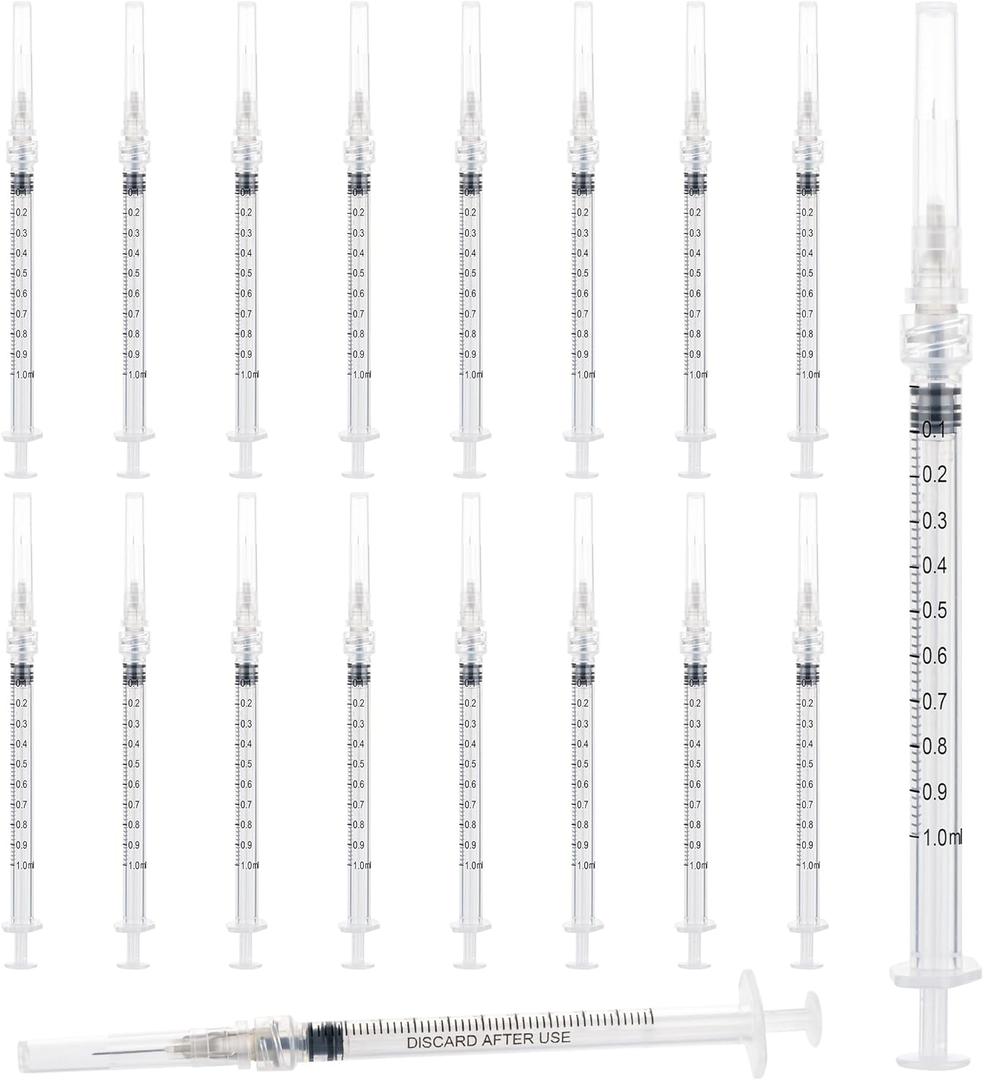 100 Pack 1ml 27Ga 13mm Lab Syringe Tools with Measurement, Individually Packed