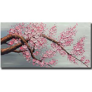Yotree Paintings - 24x48 Inch 3D Wall Art Plum Blossom on Canvas Abstract Painting Wood Inside Framed Hanging Wall Decoration Ready to Hang