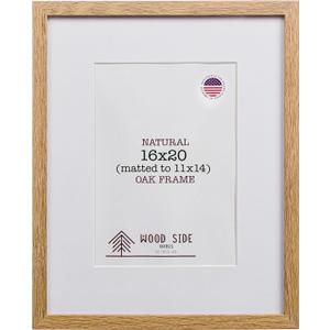 Oak Wood Picture Frames 16x20 with Mat for 11x14 - Natural Solid Wood Photo Frame Real Glass Wall Hanging
