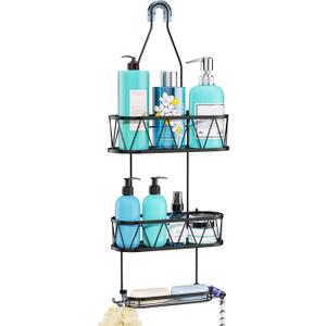 HapiRm Hanging Shower Caddy, Rustproof & Waterproof Shower Organizer with Soap Holder & 4 Hooks, No Drilling Hanging Bathroom Shelf for Bathroom - Black