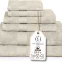 Premium Staple Cotton Bathroom Towel Set - Beige 600 GSM 6-Piece Luxury Bath Towel Set 1 Stripe - 2 Bath Towels, 2 Hand Towels & 2 Washclothes Set - High Absorbent & Quick Dry for Gym, Spa, Hotel