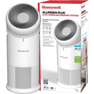 Honeywell Allergen Plus 3-in-1 HEPA Air Purifier for Home, Fan & Adjustable Airflow for Large Rooms up to 1928 Ft, Air Quality Sensor, Reduces Allergens, Pet Dander & Odors, HPA6000, White