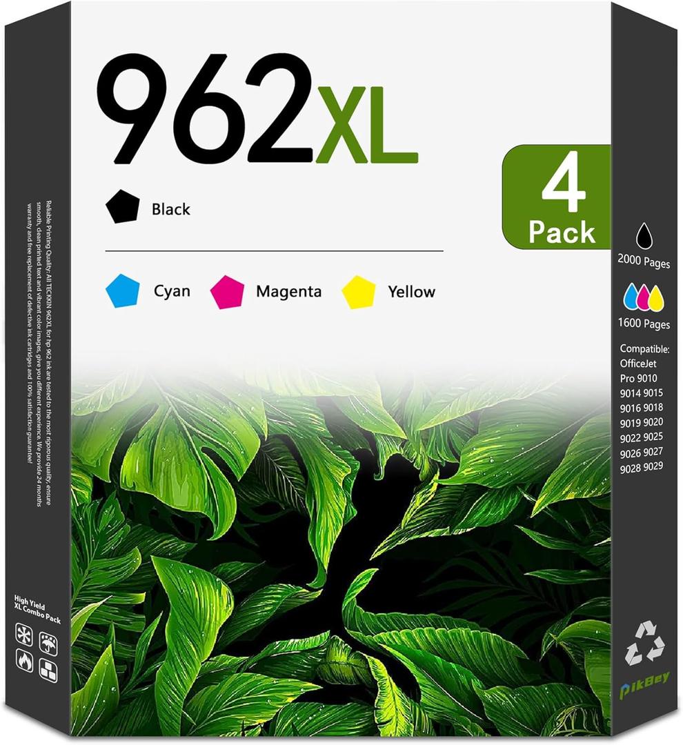 962XL Ink Cartridges Combo Pack Replacement for HP 962XL 962 Ink Cartridges OfficeJet Pro 9010 9014 9015 9018 9019 9020 9022 9025 9026 Printer (4-Pack, Black/Cyan/Magenta/Yellow)