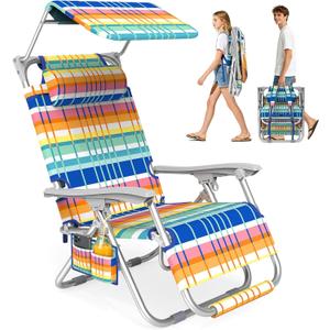 Suteck Zero Gravity Backpack Beach Chair with Canopy for Adults | 170° Lockable Adjustment, Adjustable Canopy, Footrest, Shoulder Straps, Foldable&Portable, 600D Oxford, Side pockets