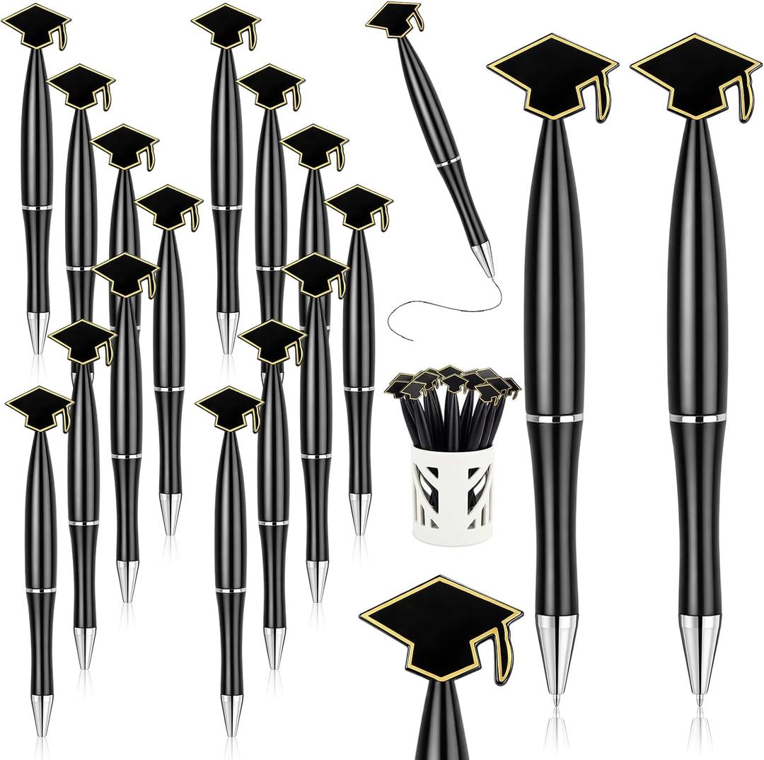 Supervitae 50 Pcs Graduation Pens Bulk Novelty Graduation Cap Ballpoint Pens 1 mm Black Gel Ink Party Favor Gift for Men Women Office University College Senior High School Supply