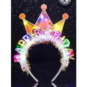 Zoestar Light Up Happy Birthday Crown Headband Glow Ball Hair Bands Sparkly Birthday Party Hair Accessories Women