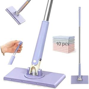 2026 Upgraded Snap Grip Mini Mop, Zero Touch Mini Mops, Cloth Changing Mini-Mop with Automatic Hands Free Push Pull Handle, Retractable Disposable Dust Mops for Multi Cleaning (37.4in + 10*Cloth)