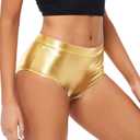 Kepblom Metallic High Waisted Booty Shorts Women's Shiny Cheeky Dance Festival Rave Bottoms (X-Large, Gold)