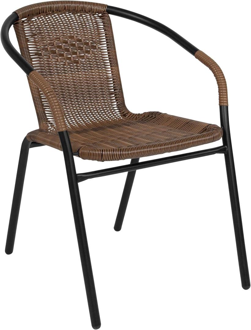 Flash Furniture Lila Medium Brown Rattan Indoor-Outdoor Restaurant Stack Chair, Dark Brown