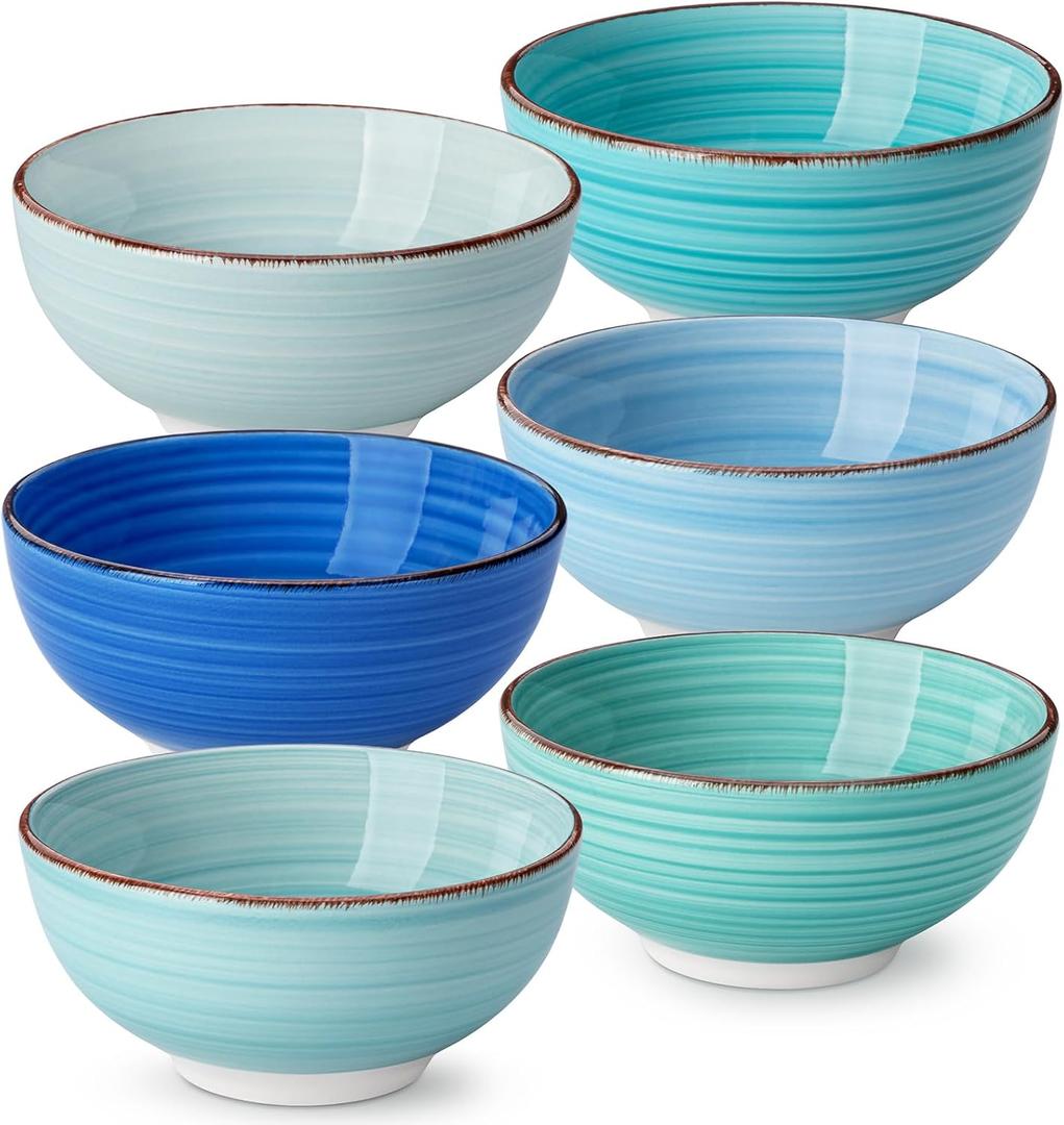 vancasso Bonita 12 Oz Small Bowls Set of 6, Ceramic Mini Dessert & Dipping Dishes, 5" Kids Bowls for Dip and Snacks, Dishwasher & Microwave Safe, Blue (Cool Color)