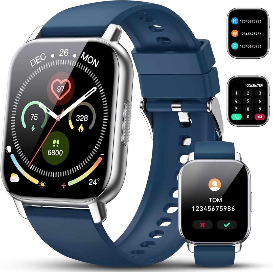 Smart Watch for Men Women, 1.85 Smartwatch (Answer/Make Calls), 112 Sports Modes Fitness Watch, IP68 Waterproof Watches Heart Rate/Sleep Monitor, Pedometer, Activity Tracker for Android iOS, Blue