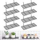 Shimeyao 8 Pcs Pegboard Shelf, Metal Mesh Peg Board Hooks, Shelf Brackets Organizer Attachments for Home Garage Workbench Kitchen, Fit 1/4 and 1/8 Inch, Black