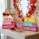 2 x 2-Piece Valentine's Day Wooden Sign SetYou Will Forever Be My Awesome & Be Mine Love You More Every Day Wood Tabletop Decor for Mantel, Desk, Shelf or Tiered Tray, Romantic Gift for Her