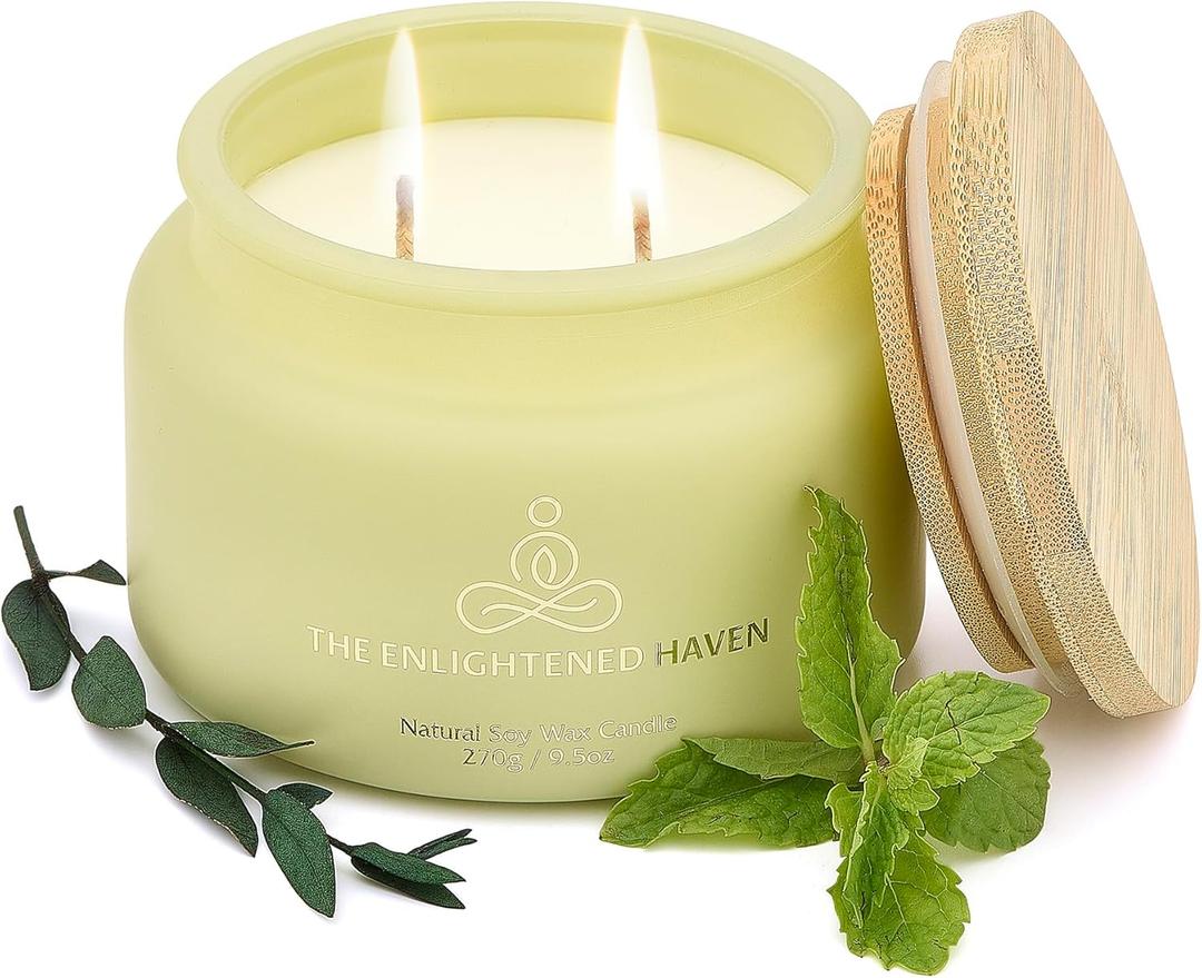 Healing | 2-Wick Scented Candles for Home | Natural Non Toxic Soy Candles with Essential Oils | Eucalyptus & Peppermint | 50 Hour Long Burning | Aromatherapy Candle Jar with Lid - 9.5 oz