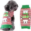 Dog Christmas Sweater Holiday Clothes for Dogs Girl Boy Fall Winter Knitted Soft Warm Puppy Clothing Cute Bear Striped Pet Outfit Ugly Xmas Sweater for Small Medium Dogs Cats(S,Green Red)