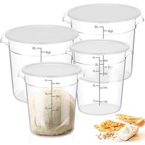 Suclain 4 Set 6 Quart 4 Qt Round Food Storage Containers with Lids Clear Proofing Container for Dough Bread with Scale Handle Home Restaurant Commercial Food Storage(White)