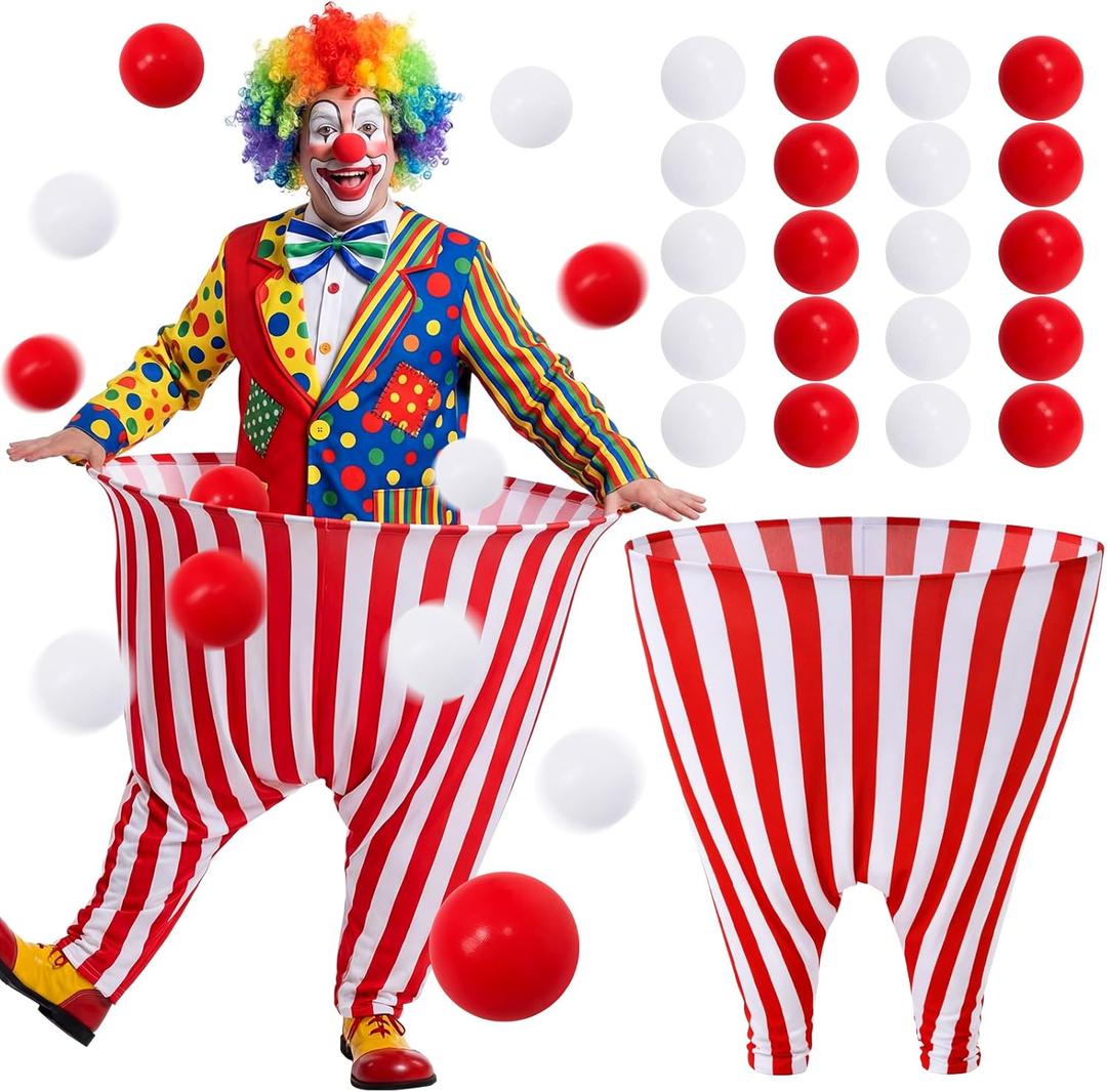 22 Pcs Granny Pants Yard Game Set Include Granny Pants and Balls Giant Pant Outdoor Party Activities for Families Outdoor and Indoor Games (Carnival, Red, White)