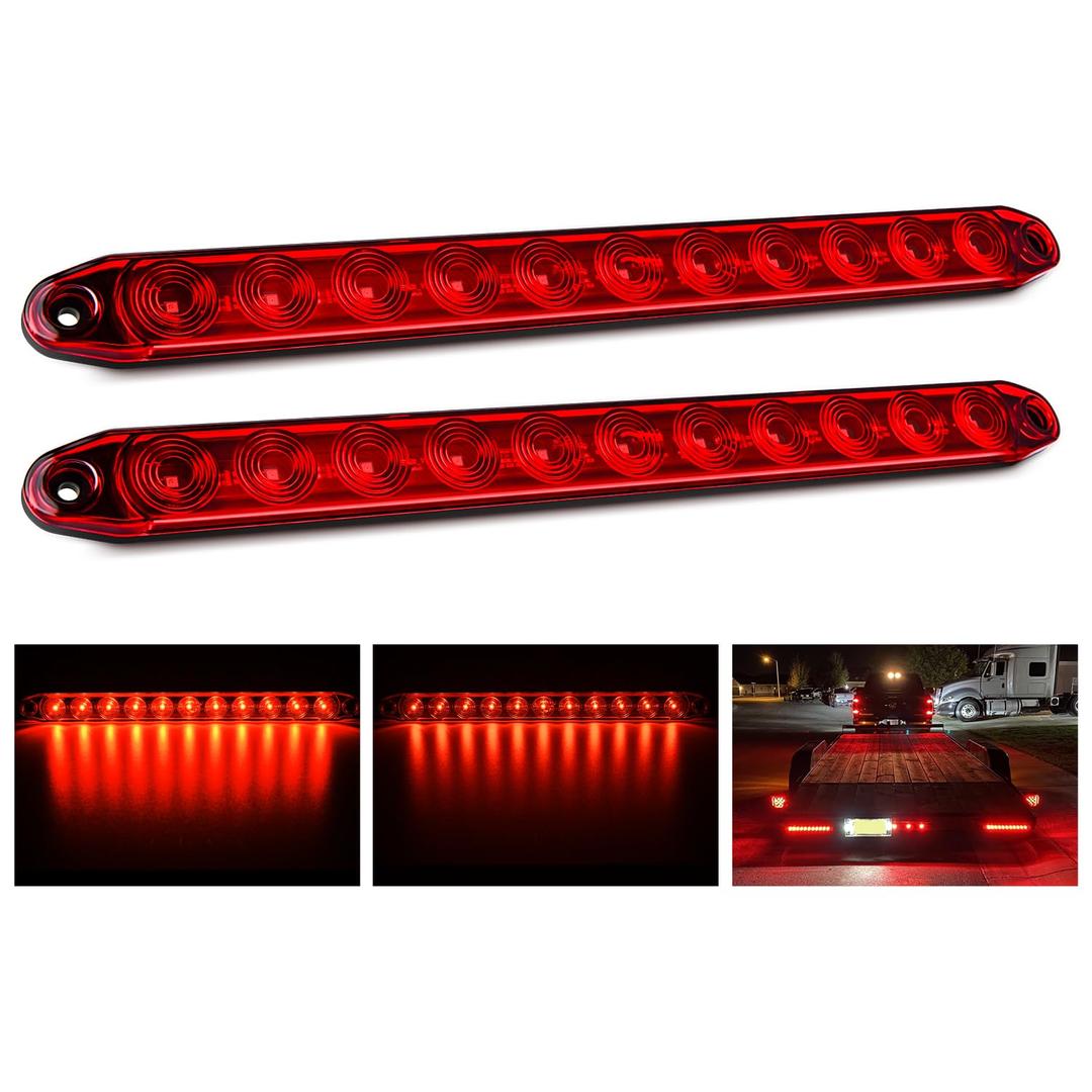 Nilight 2PCS 16Inch 11 LED Red Trailer Light Bar for Parking Stop Turn Signals Tail Brake DOT Compliant IP65 Waterproof Truck ID Marker