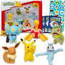 Pokemon Battle Figure Pack – Bundle of 6 Mini Figurines: Pikachu, Axew, Shinx, Eevee, Machop & Shuckle Plus Cards | Pokemon Action Figures for Kids