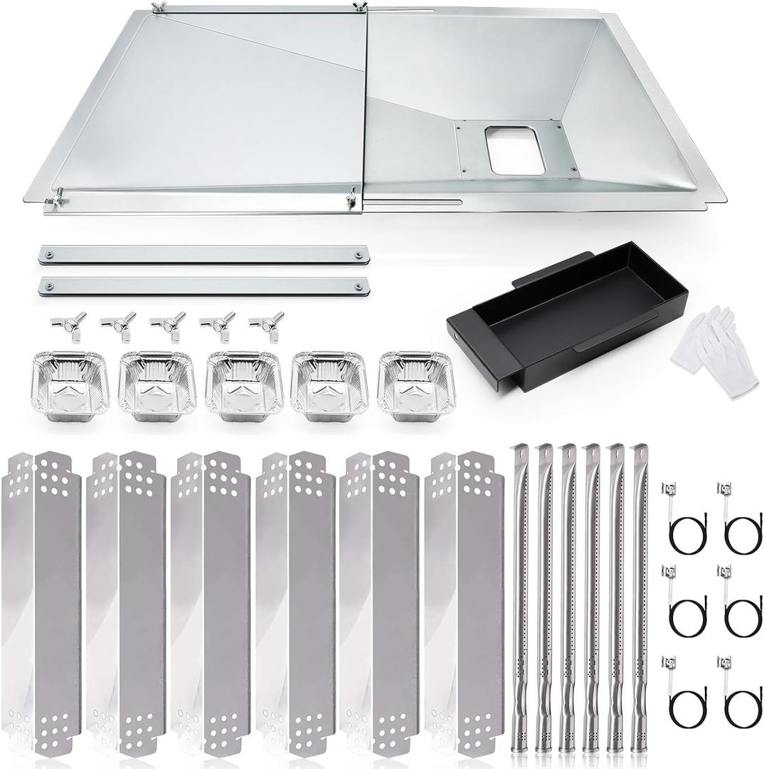 Hiorucet Grill Grease Tray Replacement Parts for Nexgrill 720-0896B, 720-0925, 720-0882A, 720-0896, 720-0925P, Adjustable Gas Grill Drip Pan, Heat Plate Shield, Burner, Igniters for Nexgrill 6 Burner.