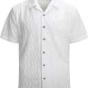 Alex Vando Mens Summer Shirts See Through Sheer Lace Casual Short Sleeve Button Down Beach Shirt (White, S)