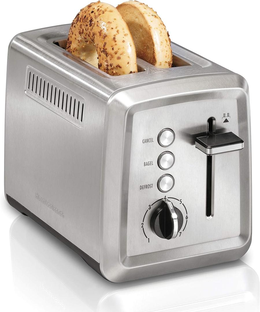 Hamilton Beach 2 Slice Toaster with Extra-Wide Slots, Bagel Setting, Toast Boost, Slide-Out Crumb Tray, Auto-Shutoff & Cancel Button, Defrost Function, Stainless Steel (22794)