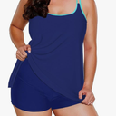 Womens 2025 Tankini Swimsuits Tummy Control Flowy Swimwear Two Piece Bathing Suits Swim Tank Top with Boyshorts Blue XL