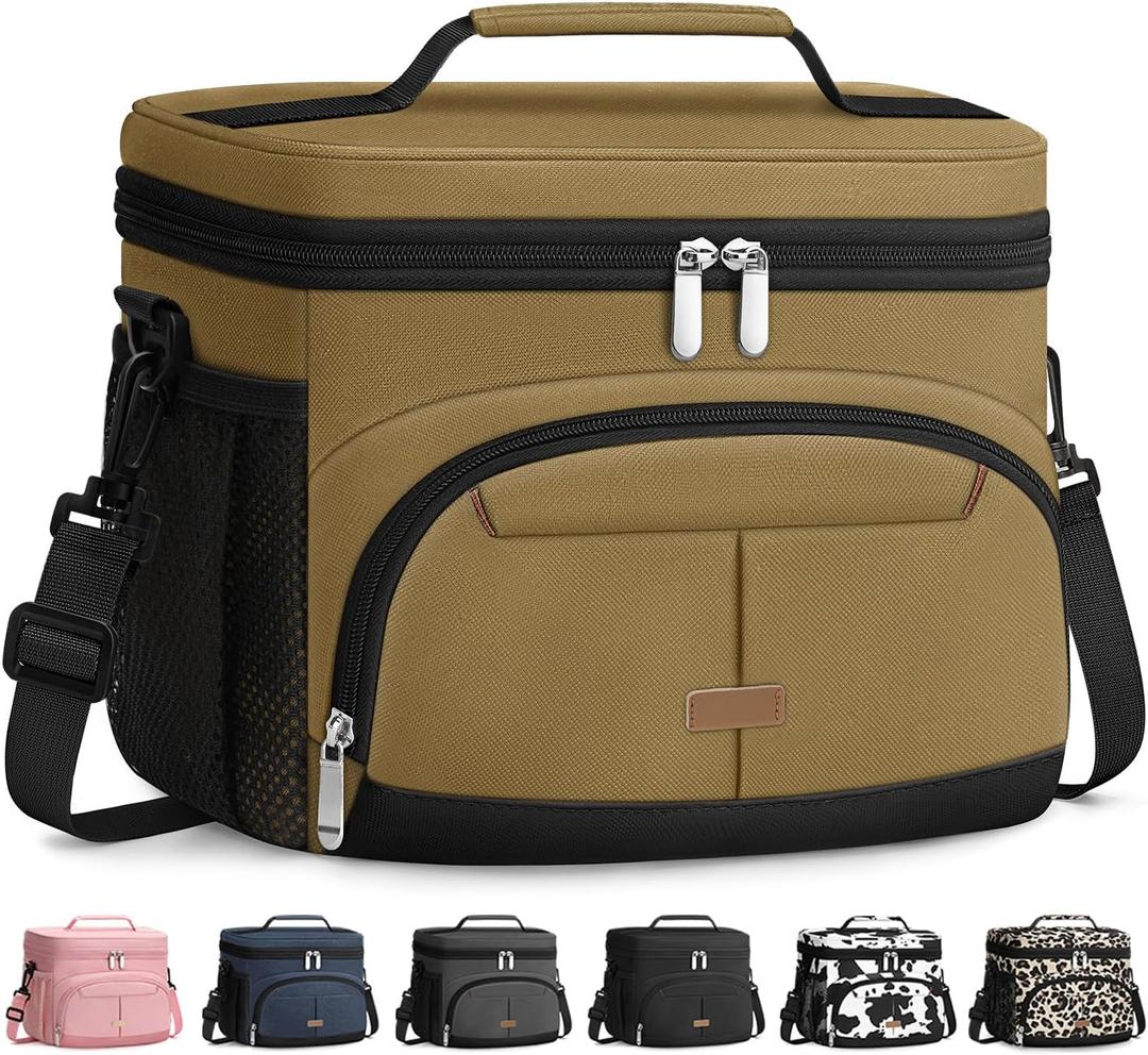 Pritent Lunch Box for Man Women, Insulated Lunch Bag Cooler Bag Leakproof Lunchbox Lunch Tote Bags with Removable Strap for Work School Picnic Travel (Khaki/12L