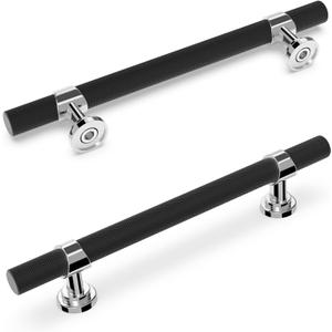 10 Pack 5 Inch Cabinet Pulls knurled Matte Black and Polished Chrome Kitchen Cabinet Handles Aluminum and Zinc Alloy Drawer Pulls Solid Cabinet Hardware