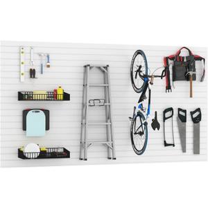 Slatwall Panel Wall Storage Systems, 4x8 ft Slat Wall Paneling Garage Wall Organizer with Five Hooks, Heavy Duty Wall Mounted PVC Wall Rack, White