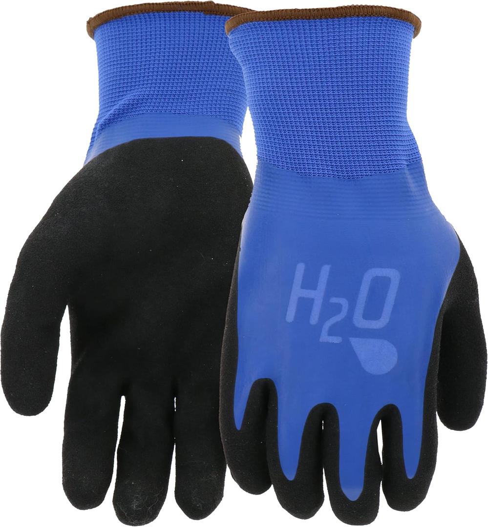 MUD Cobalt Blue H2O Double Dipped Full Latex Coated Palm Garden Work Gloves, Waterproof, Durable, Micro Surface Palm (1 Count)